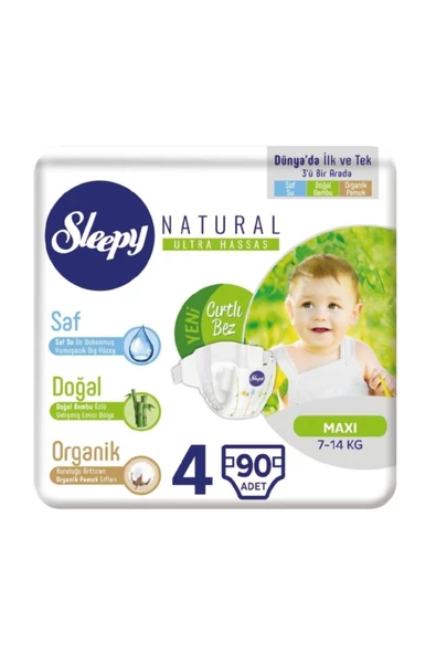 Sleepy  Natural Bebek Bezi 4 Numara Maxi 90 Adet (7-14 Kg)