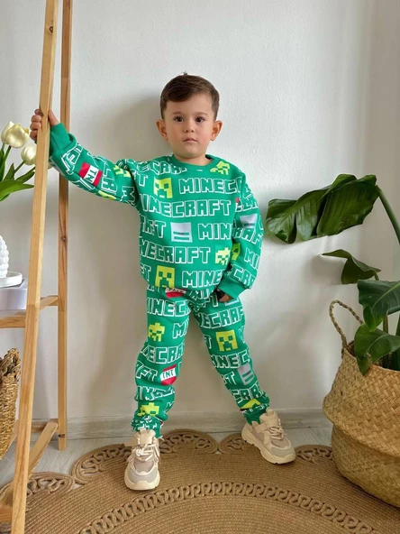 ERKEK ÇOCUK MİNECRAFT MODELLİ 3İPLİK  ŞARDONLU EŞOFMAN TAKIMI - 2