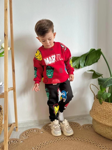 ERKEK ÇOCUK MARVEL MODELLİ 3 İPLİK ŞARDONLU EŞOFMAN TAKIMI - 3