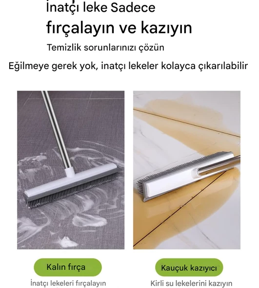 QASUL Sihirli Temizlik Süpürgesi Çekçek Kauçuk Süpürge Tüy Bırakmayan Silikon Temizleme Fırçası - 2