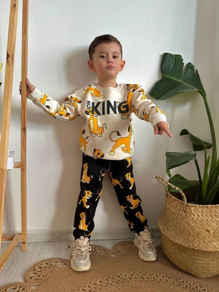 ERKEK ÇOCUK LİON KİNG MODELLİ 3 İPLİK ŞARDONLU EŞOFMAN TAKIMI - 2