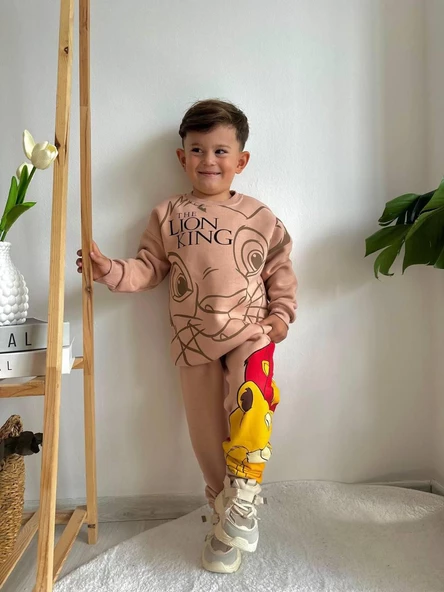 ERKEK ÇOCUK LİON KİNG MODELLİ 3 İPLİK ŞARDONLU EŞOFMAN TAKIMI - 4