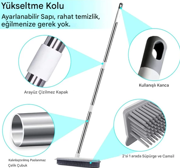 QASUL Sihirli Temizlik Süpürgesi Çekçek Kauçuk Süpürge Tüy Bırakmayan Silikon Temizleme Fırçası - 4