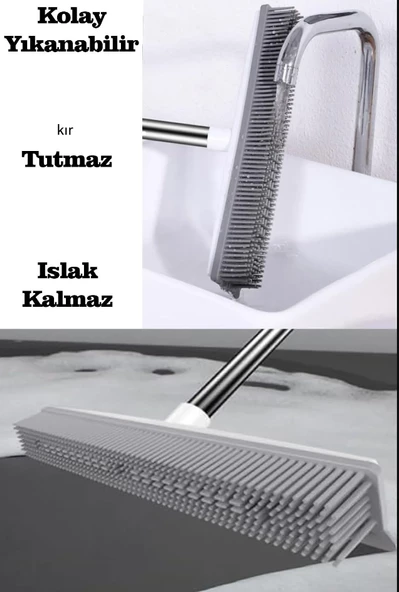 QASUL Sihirli Temizlik Süpürgesi Çekçek Kauçuk Süpürge Tüy Bırakmayan Silikon Temizleme Fırçası - 5