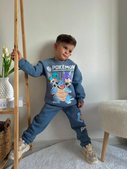 ERKEK ÇOCUK POKEMON MODELLİ 3 İPLİK ŞARDONLU EŞOFMAN TAKIMI - 3