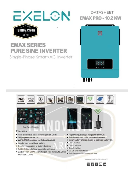Teknovasyon Arge Exelon 10.2KW 48 V MPPT 160A Akıllı invertör (Çift MPPT) - 2