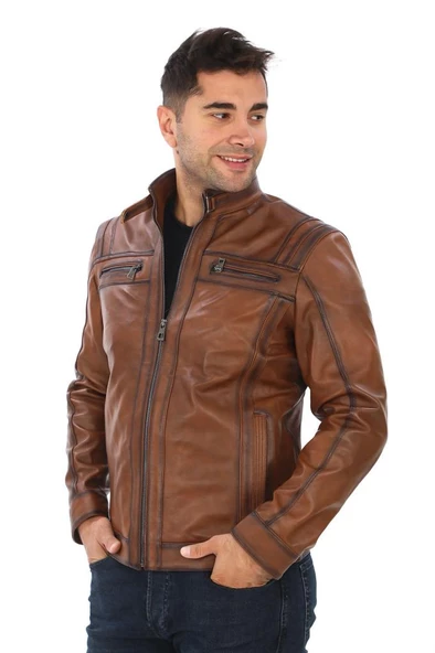 Spor Model Erkek Deri Mont Taba Renk - 2