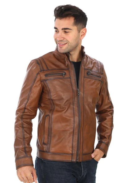 Spor Model Erkek Deri Mont Taba Renk - 6