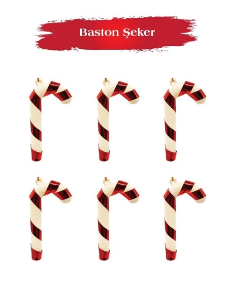 Yılbaşı Ağaç Süsü Baston Şeker Kırmızı 7 Cm 6 Lı