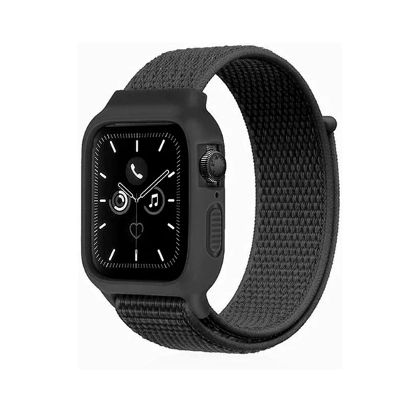 Apple Watch 38mm Hasırlı Cırtcırtlı Kasalı Kordon