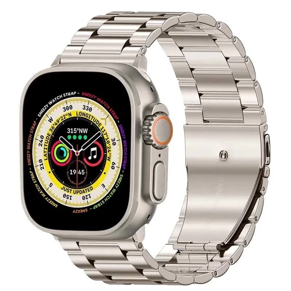 Apple Watch Ultra Seri 49mm Uyumlu Ironweft Döküm Çelik Metal Kordon  Starlight