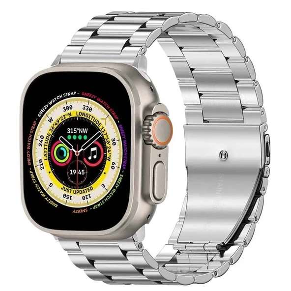 Apple Watch Ultra Seri 49mm Uyumlu Ironweft Döküm Çelik Metal Kordon  Gümüş