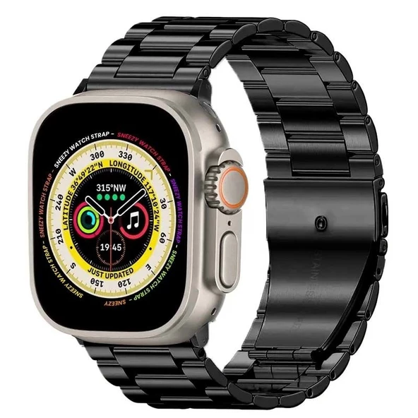 Apple Watch Ultra Seri 49mm Uyumlu Ironweft Döküm Çelik Metal Kordon  Siyah