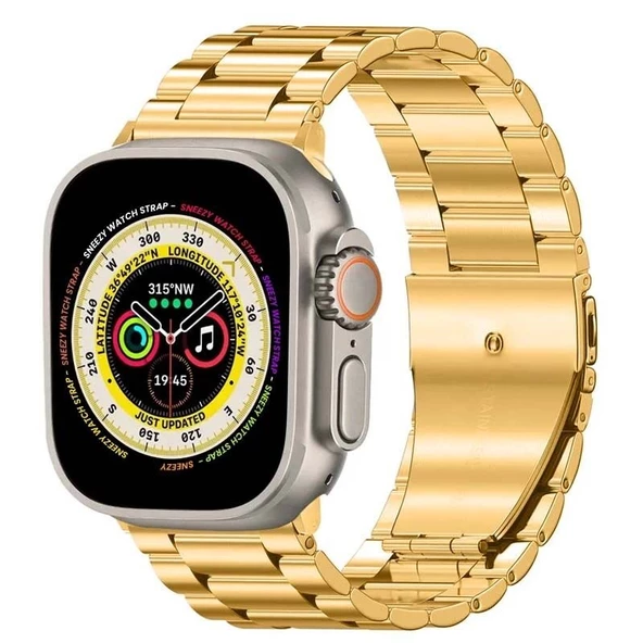 Apple Watch Ultra Seri 49mm Uyumlu Ironweft Döküm Çelik Metal Kordon  Gold