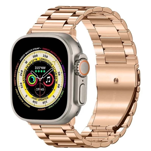 Apple Watch Ultra Seri 49mm Uyumlu Ironweft Döküm Çelik Metal Kordon  Rose Gold