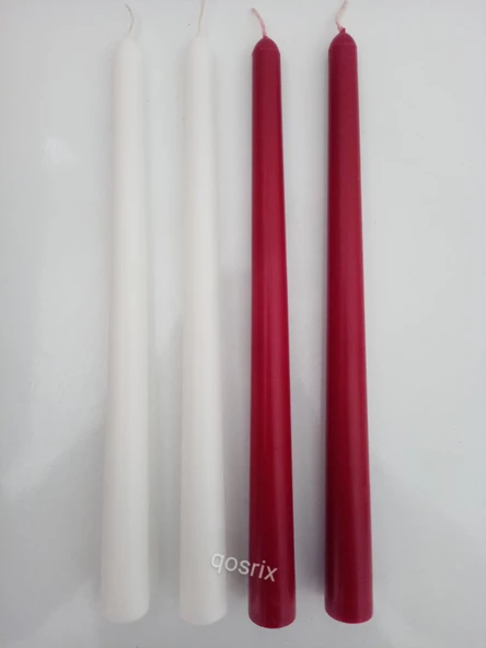 qosrix Yılbaşı Özel Serisi 4'lü Kırmızı Beyaz Şamdan Doğal Kokulu Soya Mumu Yeni Yıl Noel Uzun Çubuk Konik Mum ürün görseli