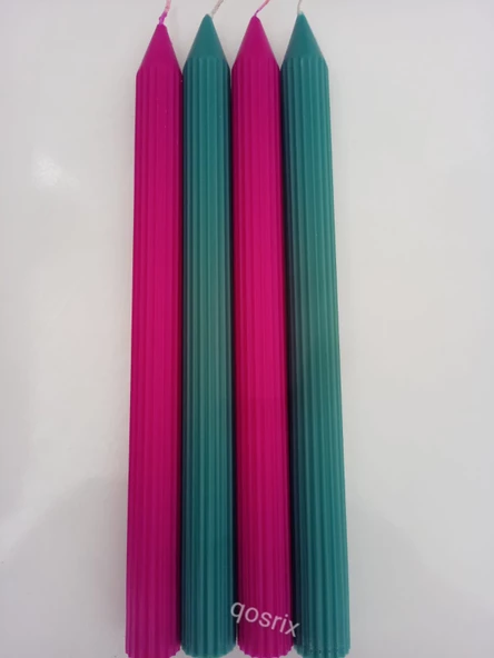 qosrix Yılbaşı Özel Serisi 4'lü Fuşya Açık Petrol Yeşili Şamdan Doğal Kokulu Soya Mumu Yeni Yıl Noel Uzun Çubuk Konik Mum - Resim 2