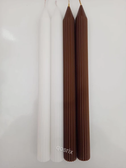 qosrix Yılbaşı Özel Serisi 4'lü Kahverengi Beyaz Şamdan Doğal Kokulu Soya Mumu Yeni Yıl Noel Uzun Çubuk Konik Mum - Resim 2