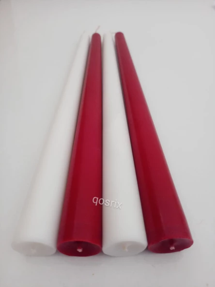 qosrix Yılbaşı Özel Serisi 4'lü Kırmızı Beyaz Şamdan Doğal Kokulu Soya Mumu Yeni Yıl Noel Uzun Çubuk Konik Mum - Resim 3