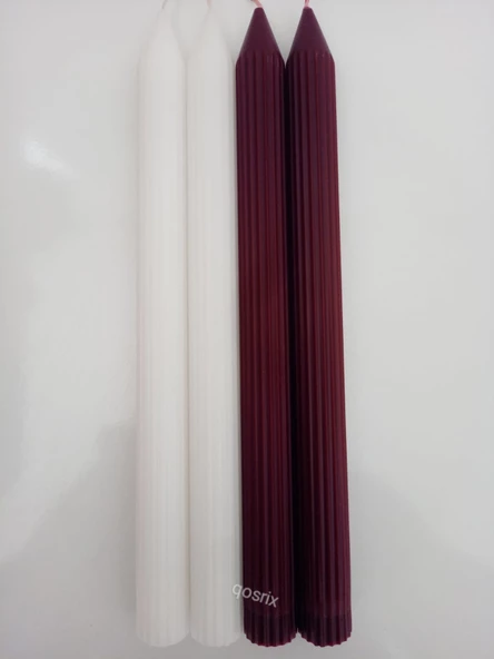 qosrix Yılbaşı Özel Serisi 4'lü Bordo Beyaz Şamdan Doğal Kokulu Soya Mumu Yeni Yıl Noel Uzun Çubuk Konik Mum - Resim 4