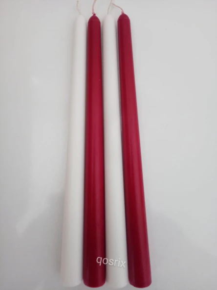 qosrix Yılbaşı Özel Serisi 4'lü Kırmızı Beyaz Şamdan Doğal Kokulu Soya Mumu Yeni Yıl Noel Uzun Çubuk Konik Mum - Resim 2