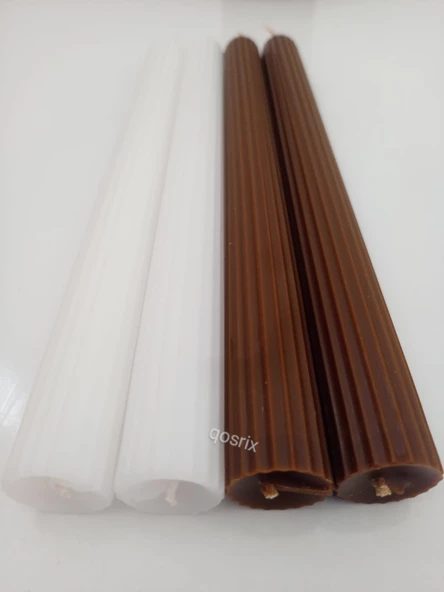 qosrix Yılbaşı Özel Serisi 4'lü Kahverengi Beyaz Şamdan Doğal Kokulu Soya Mumu Yeni Yıl Noel Uzun Çubuk Konik Mum - Resim 3