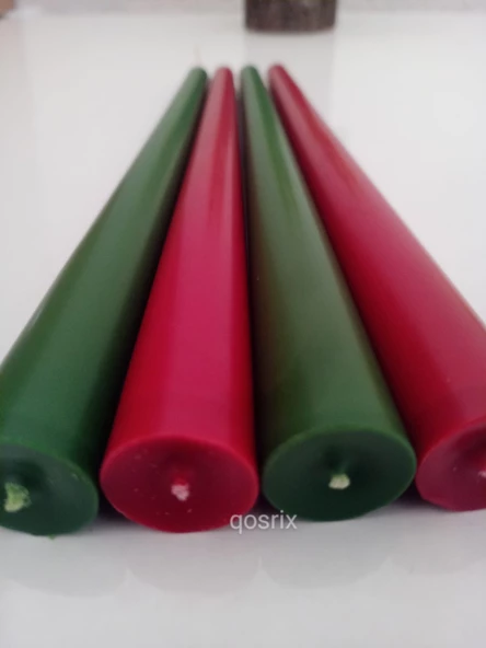 qosrix Yılbaşı Özel Serisi 4'lü Kırmızı Yeşil Şamdan Doğal Kokulu Soya Mumu Yeni Yıl Noel Uzun Çubuk Konik Mum - 4