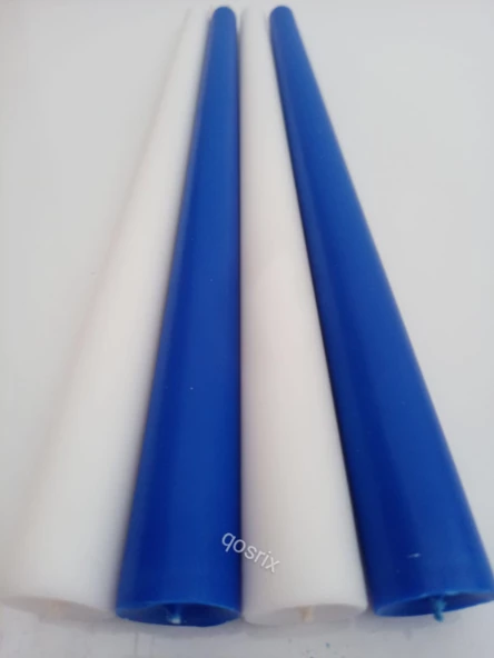 qosrix Yılbaşı Özel Serisi 4'lü Beyaz Mavi Şamdan Doğal Kokulu Soya Mumu Yeni Yıl Noel Uzun Çubuk Konik Mum - Resim 3