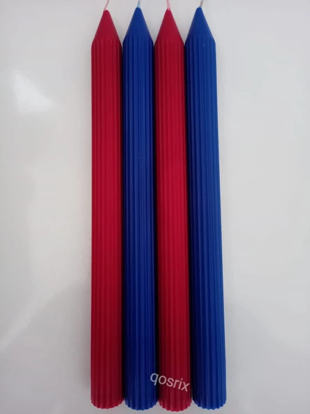qosrix Yılbaşı Özel Serisi 4'lü Kırmızı Mavi Şamdan Doğal Kokulu Soya Mumu Yeni Yıl Noel Uzun Çubuk Konik Mum - Resim 2