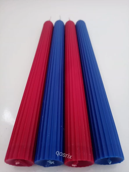 qosrix Yılbaşı Özel Serisi 4'lü Kırmızı Mavi Şamdan Doğal Kokulu Soya Mumu Yeni Yıl Noel Uzun Çubuk Konik Mum - Resim 3