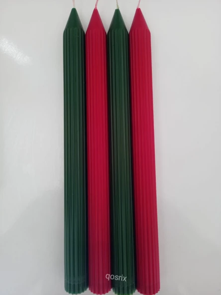 qosrix Yılbaşı Özel Serisi 4'lü Kırmızı Yeşil Şamdan Doğal Kokulu Soya Mumu Yeni Yıl Noel Uzun Çubuk Konik Mum - Resim 2