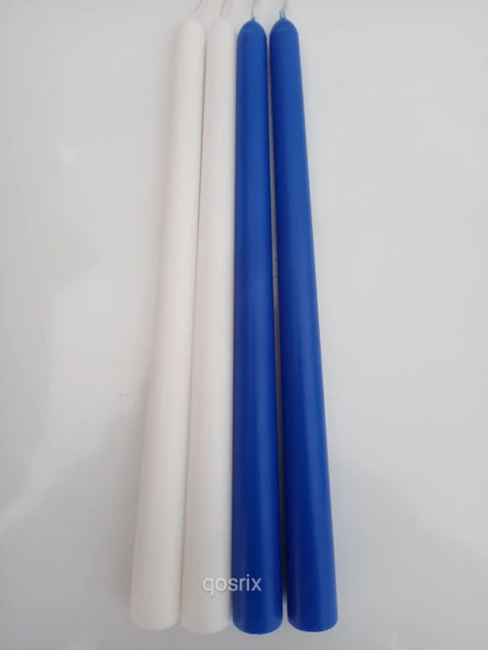 qosrix Yılbaşı Özel Serisi 4'lü Beyaz Mavi Şamdan Doğal Kokulu Soya Mumu Yeni Yıl Noel Uzun Çubuk Konik Mum - Resim 4
