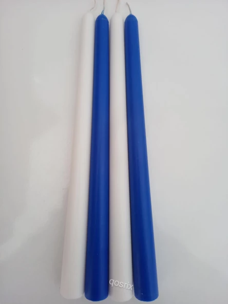 qosrix Yılbaşı Özel Serisi 4'lü Beyaz Mavi Şamdan Doğal Kokulu Soya Mumu Yeni Yıl Noel Uzun Çubuk Konik Mum - Resim 2