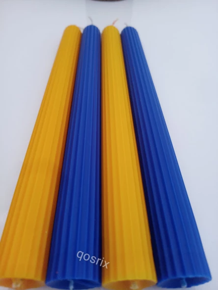 qosrix Yılbaşı Özel Serisi 4'lü Sarı Mavi Şamdan Doğal Kokulu Soya Mumu Yeni Yıl Noel Uzun Çubuk Konik Mum - Resim 4