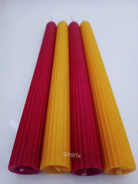 qosrix Yılbaşı Özel Serisi 4'lü Sarı Kırmızı Şamdan Doğal Kokulu Soya Mumu Yeni Yıl Noel Uzun Çubuk Konik Mum - Resim 2