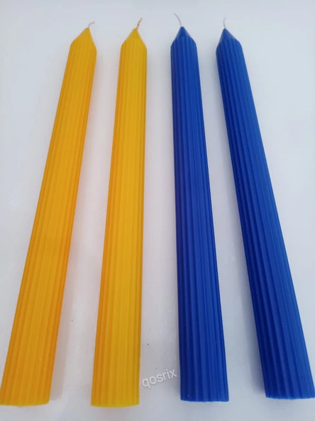 qosrix Yılbaşı Özel Serisi 4'lü Sarı Mavi Şamdan Doğal Kokulu Soya Mumu Yeni Yıl Noel Uzun Çubuk Konik Mum - Resim 2
