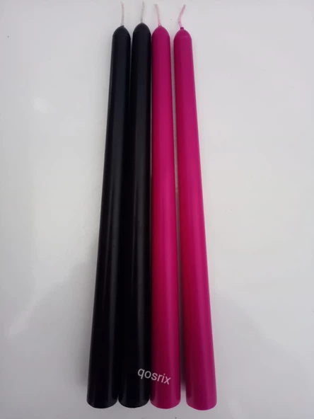 qosrix Yılbaşı Özel Serisi 4'lü Siyah Fuşya Şamdan Doğal Kokulu Soya Mumu Yeni Yıl Noel Uzun Çubuk Konik Mum - Resim 4