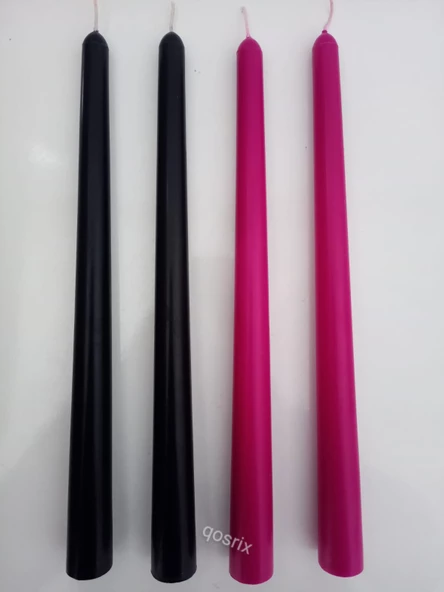 qosrix Yılbaşı Özel Serisi 4'lü Siyah Fuşya Şamdan Doğal Kokulu Soya Mumu Yeni Yıl Noel Uzun Çubuk Konik Mum ürün görseli