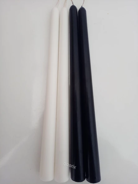 qosrix Yılbaşı Özel Serisi 4'lü Siyah Beyaz Şamdan Doğal Kokulu Soya Mumu Yeni Yıl Noel Uzun Çubuk Konik Mum - Resim 4