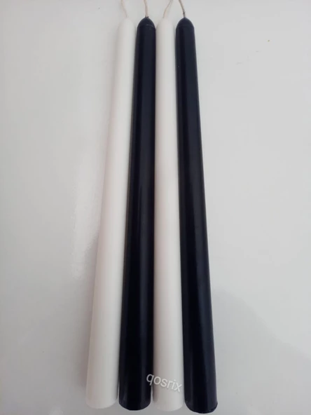 qosrix Yılbaşı Özel Serisi 4'lü Siyah Beyaz Şamdan Doğal Kokulu Soya Mumu Yeni Yıl Noel Uzun Çubuk Konik Mum - Resim 2