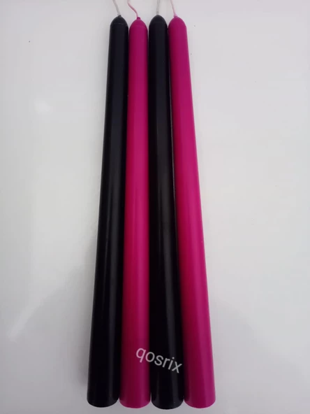 qosrix Yılbaşı Özel Serisi 4'lü Siyah Fuşya Şamdan Doğal Kokulu Soya Mumu Yeni Yıl Noel Uzun Çubuk Konik Mum - Resim 2