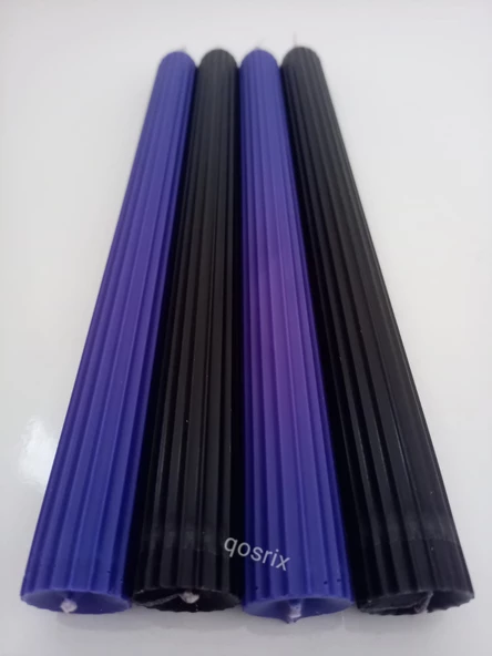 qosrix Yılbaşı Özel Serisi 4'lü Siyah Mor Şamdan Doğal Kokulu Soya Mumu Yeni Yıl Noel Uzun Çubuk Konik Mum - Resim 3