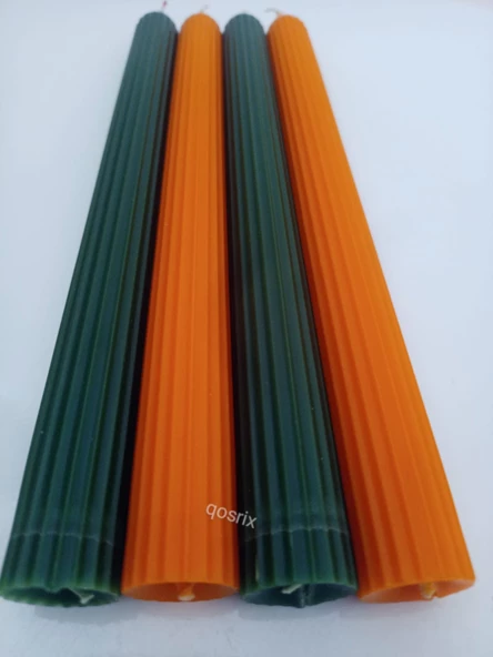 qosrix Yılbaşı Özel Serisi 4'lü Turuncu Yeşil Şamdan Doğal Kokulu Soya Mumu Yeni Yıl Noel Uzun Çubuk Konik Mum - Resim 3