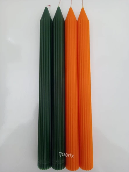 qosrix Yılbaşı Özel Serisi 4'lü Turuncu Yeşil Şamdan Doğal Kokulu Soya Mumu Yeni Yıl Noel Uzun Çubuk Konik Mum - Resim 4