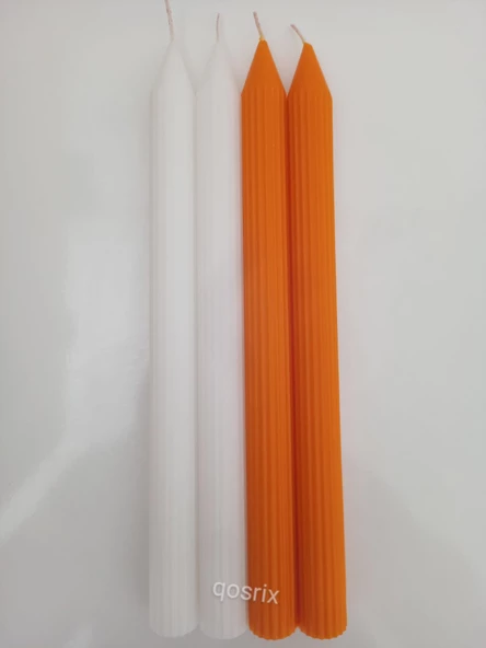 qosrix Yılbaşı Özel Serisi 4'lü Turuncu Beyaz Şamdan Doğal Kokulu Soya Mumu Yeni Yıl Noel Uzun Çubuk Konik Mum - Resim 4