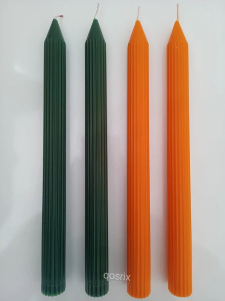 qosrix Yılbaşı Özel Serisi 4'lü Turuncu Yeşil Şamdan Doğal Kokulu Soya Mumu Yeni Yıl Noel Uzun Çubuk Konik Mum ürün görseli
