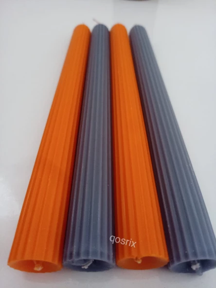 qosrix Yılbaşı Özel Serisi 4'lü Turuncu Gri Şamdan Doğal Kokulu Soya Mumu Yeni Yıl Noel Uzun Çubuk Konik Mum - Resim 4