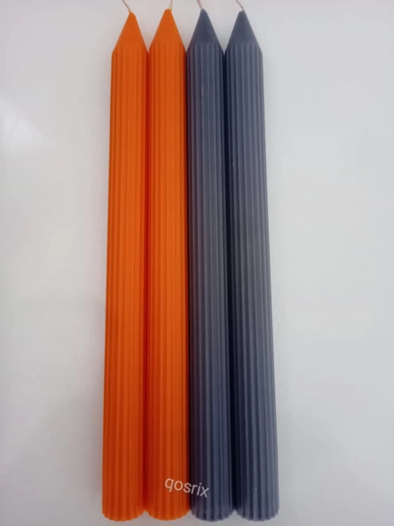 qosrix Yılbaşı Özel Serisi 4'lü Turuncu Gri Şamdan Doğal Kokulu Soya Mumu Yeni Yıl Noel Uzun Çubuk Konik Mum - Resim 5