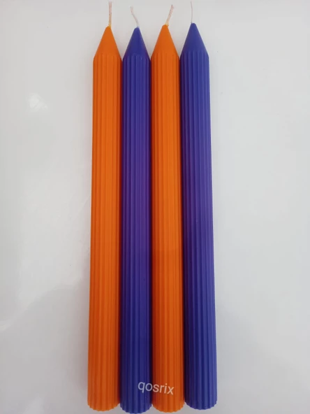 qosrix Yılbaşı Özel Serisi 4'lü Turuncu Mor Şamdan Doğal Kokulu Soya Mumu Yeni Yıl Noel Uzun Çubuk Konik Mum - Resim 3