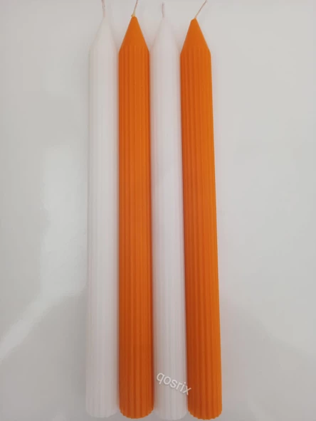 qosrix Yılbaşı Özel Serisi 4'lü Turuncu Beyaz Şamdan Doğal Kokulu Soya Mumu Yeni Yıl Noel Uzun Çubuk Konik Mum - Resim 2